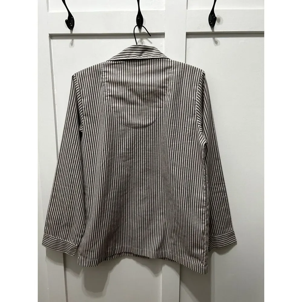 IZOD Sz M Blue Striped Button-Up‎ Pajama Sleep Shirt Nightgown gray and white